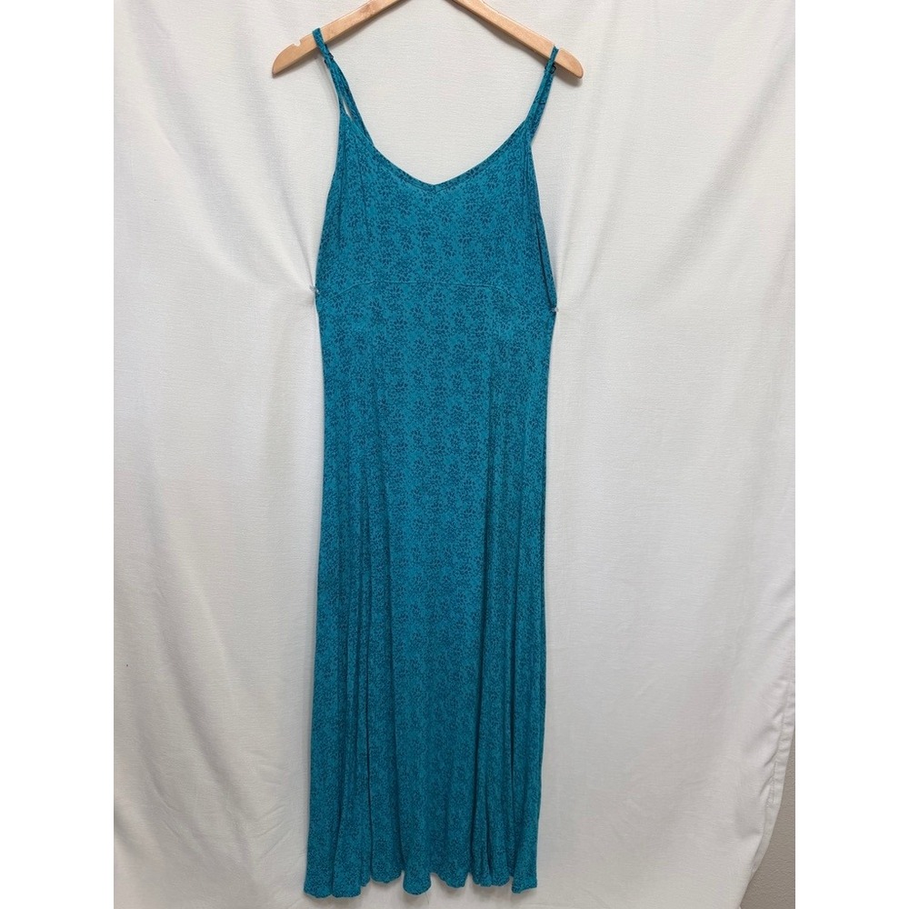 Serendipity Maui Teal Floral Rayon Smock Back Maxi Dress Women XL Made Indonesia